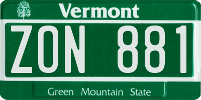 VT license plate ZON881