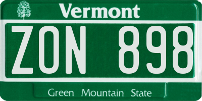 VT license plate ZON898