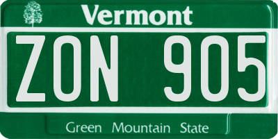 VT license plate ZON905