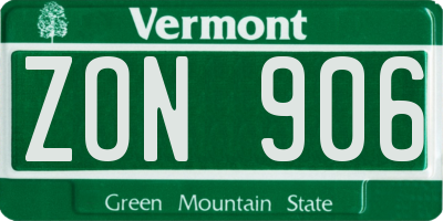 VT license plate ZON906