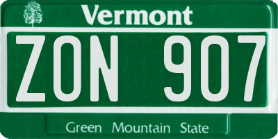 VT license plate ZON907