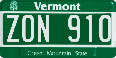 VT license plate ZON910