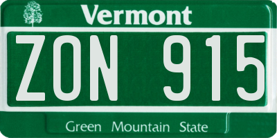 VT license plate ZON915