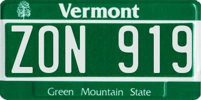 VT license plate ZON919