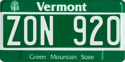 VT license plate ZON920