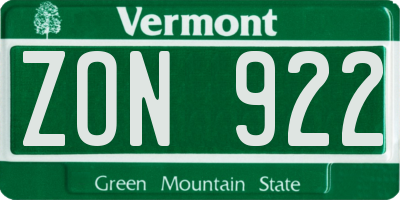 VT license plate ZON922