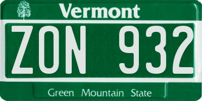 VT license plate ZON932