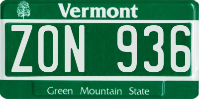 VT license plate ZON936