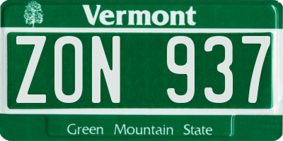 VT license plate ZON937