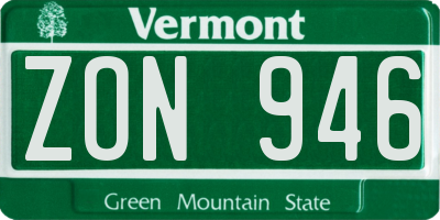 VT license plate ZON946