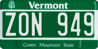 VT license plate ZON949