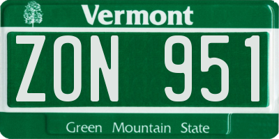 VT license plate ZON951
