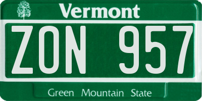 VT license plate ZON957