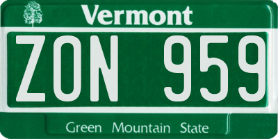 VT license plate ZON959
