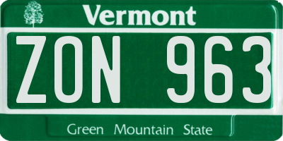 VT license plate ZON963