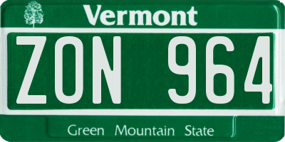 VT license plate ZON964