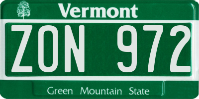 VT license plate ZON972