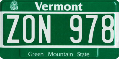 VT license plate ZON978
