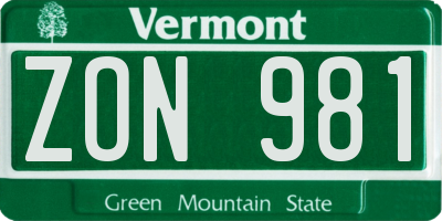 VT license plate ZON981