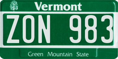 VT license plate ZON983