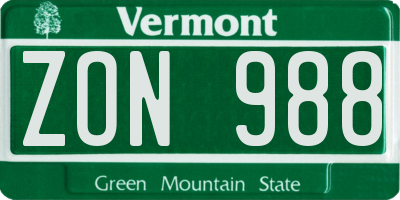 VT license plate ZON988