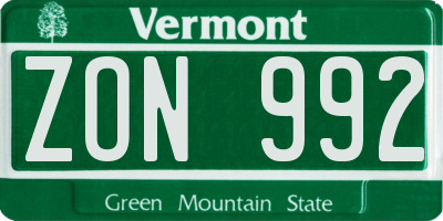 VT license plate ZON992