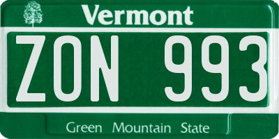 VT license plate ZON993