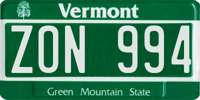 VT license plate ZON994