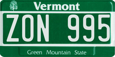 VT license plate ZON995