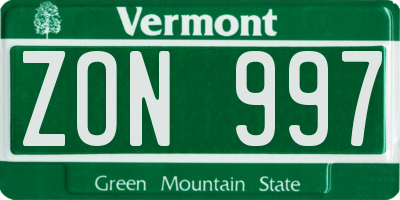 VT license plate ZON997