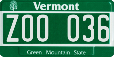 VT license plate ZOO036