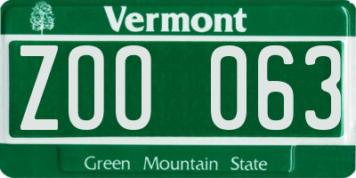 VT license plate ZOO063