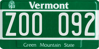 VT license plate ZOO092