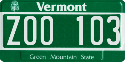 VT license plate ZOO103