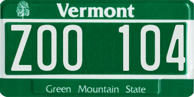 VT license plate ZOO104