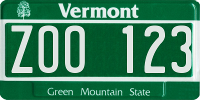 VT license plate ZOO123
