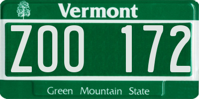 VT license plate ZOO172
