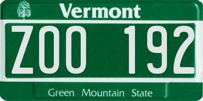 VT license plate ZOO192