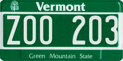 VT license plate ZOO203