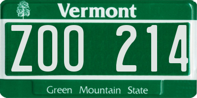 VT license plate ZOO214