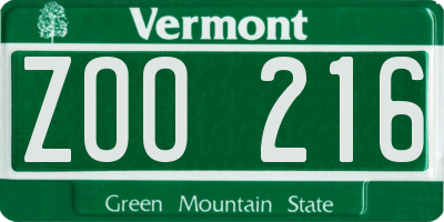 VT license plate ZOO216