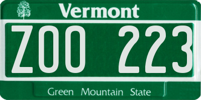 VT license plate ZOO223