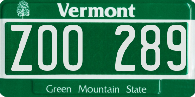 VT license plate ZOO289