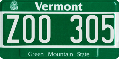 VT license plate ZOO305