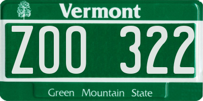 VT license plate ZOO322