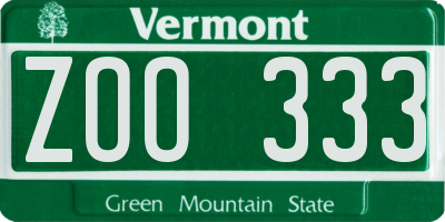 VT license plate ZOO333
