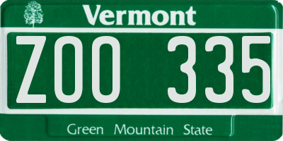 VT license plate ZOO335