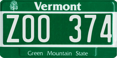 VT license plate ZOO374