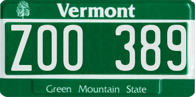 VT license plate ZOO389