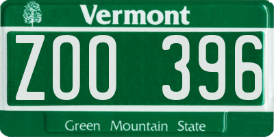 VT license plate ZOO396